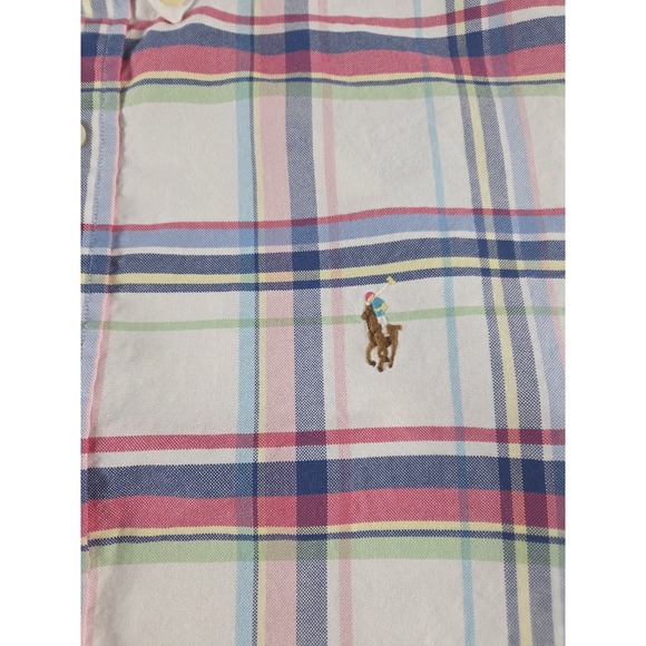 Ralph Lauren Button Down Short Sleeve Slim Fit Windowpane Plaid Oxford Mens XL - Picture 4 of 8